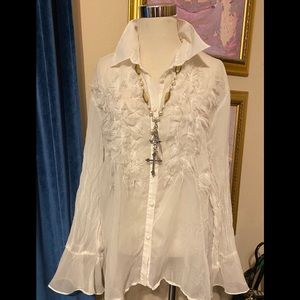 Shawn Ferguson Blouse Cream Feathered Front XL